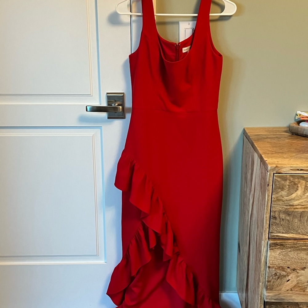 Dress the Population Red Asymmetrical Sheath Dress